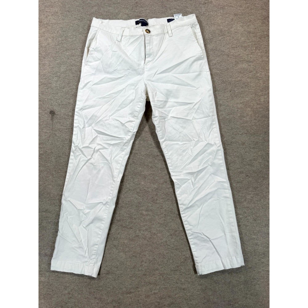 Nautica Chino Pants Womens 6/28 White Cotton Mid Rise Straight Leg Flat Front